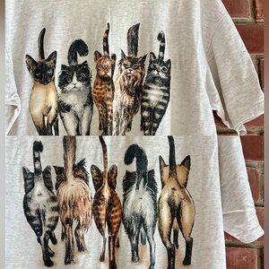 Vintage Funny 90s Cat Graphic Tee Oneita Power T Front & Back Print XL